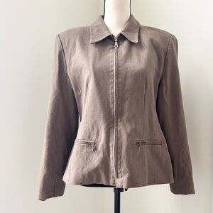Christopher & Banks Womens Textured Silk Brown Jacket Zip Front Hip Pockets M